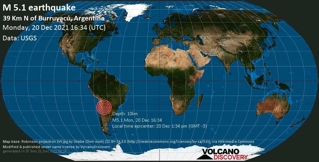 Strong mag. 5.1 earthquake - Departamento de Rosario de la Frontera, Salta, 93 km northeast of San Miguel de Tucuman, Departamento de Capital, Tucuman, Argentina, on Monday, Dec 20, 2022 1:34 pm (GMT -3)